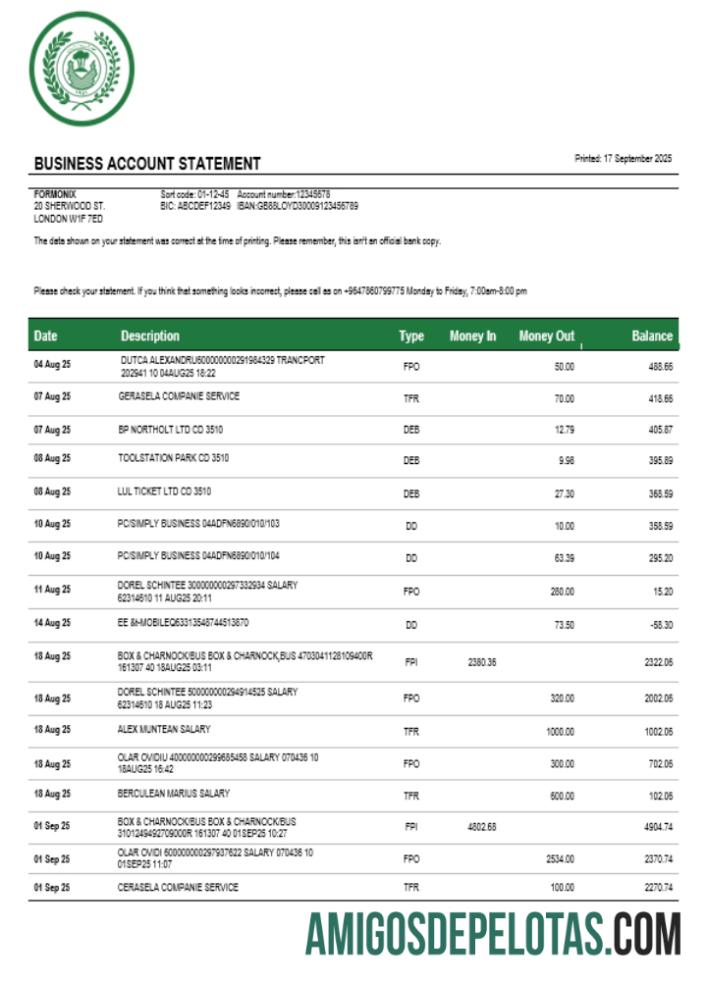 Imprimível Rafidain Firm Account Statement Word And PDF model